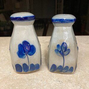 Vintage Pottery Salt & Pepper Shakers Blue Gray